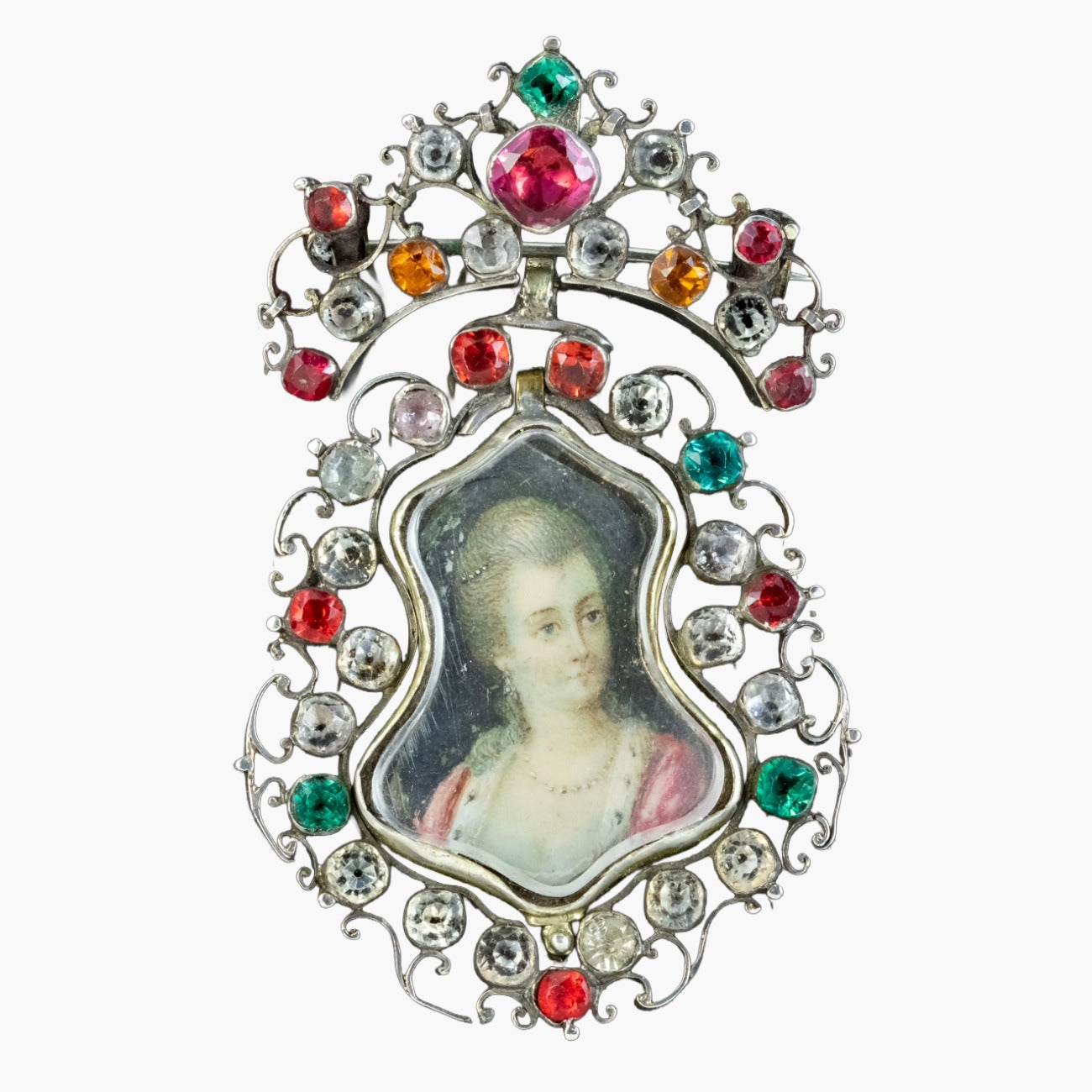 Antique Queen Anne Paste Portrait Brooch Pendant Silver Circa 1710 Boxed Main image