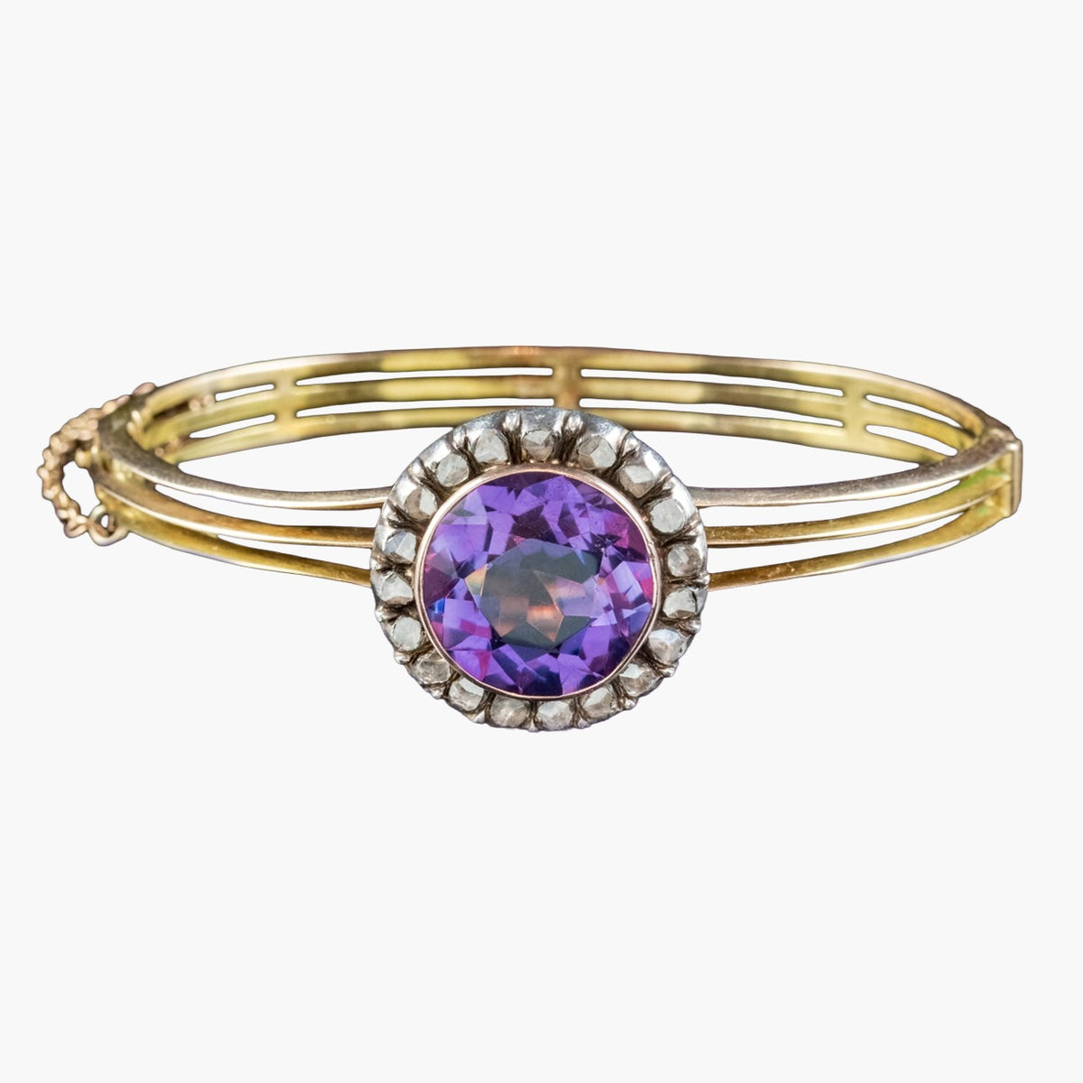 Antique Victorian Amethyst Diamond Bangle 15ct Gold