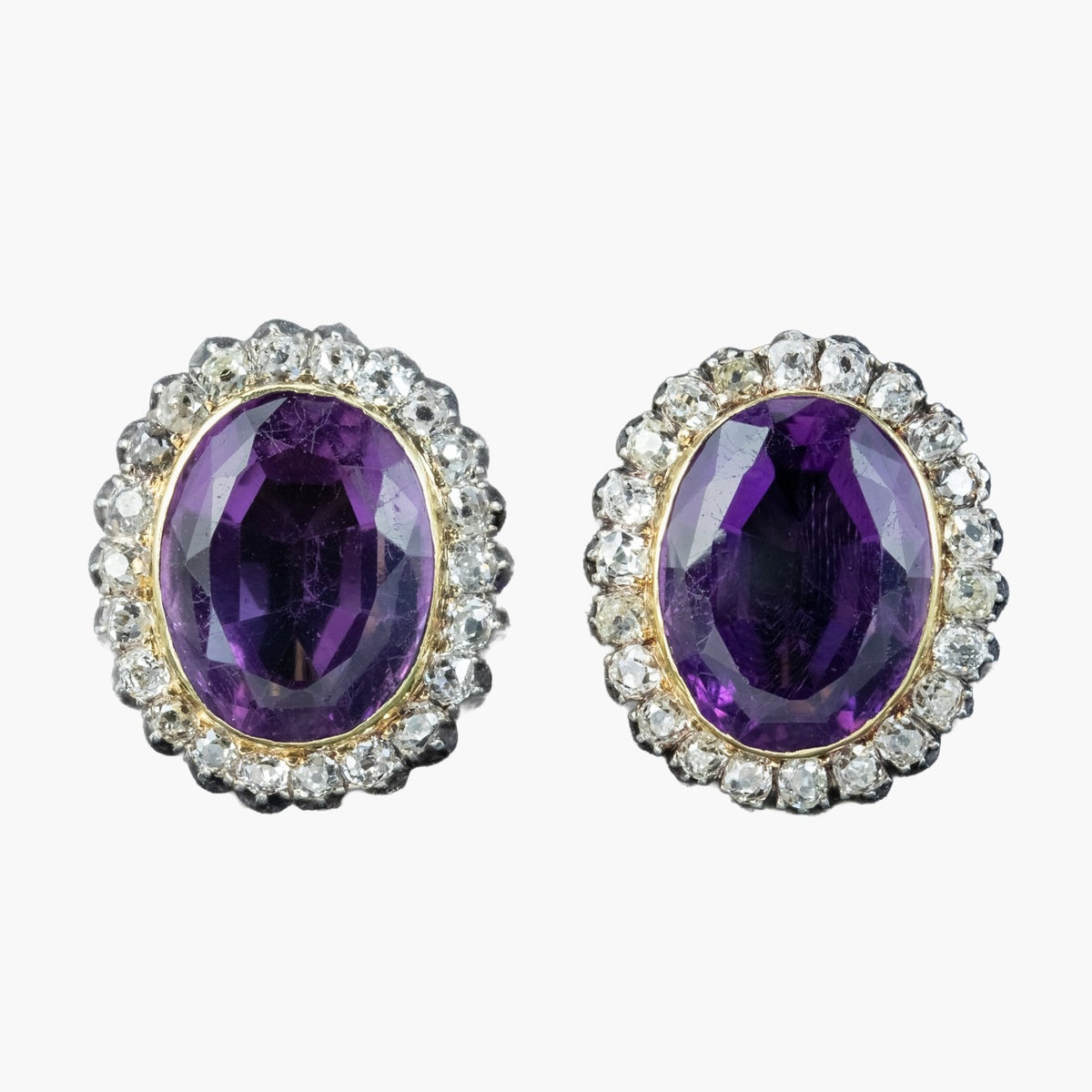Antique Victorian Amethyst Diamond Clip Earrings 5ct Amethysts Main image