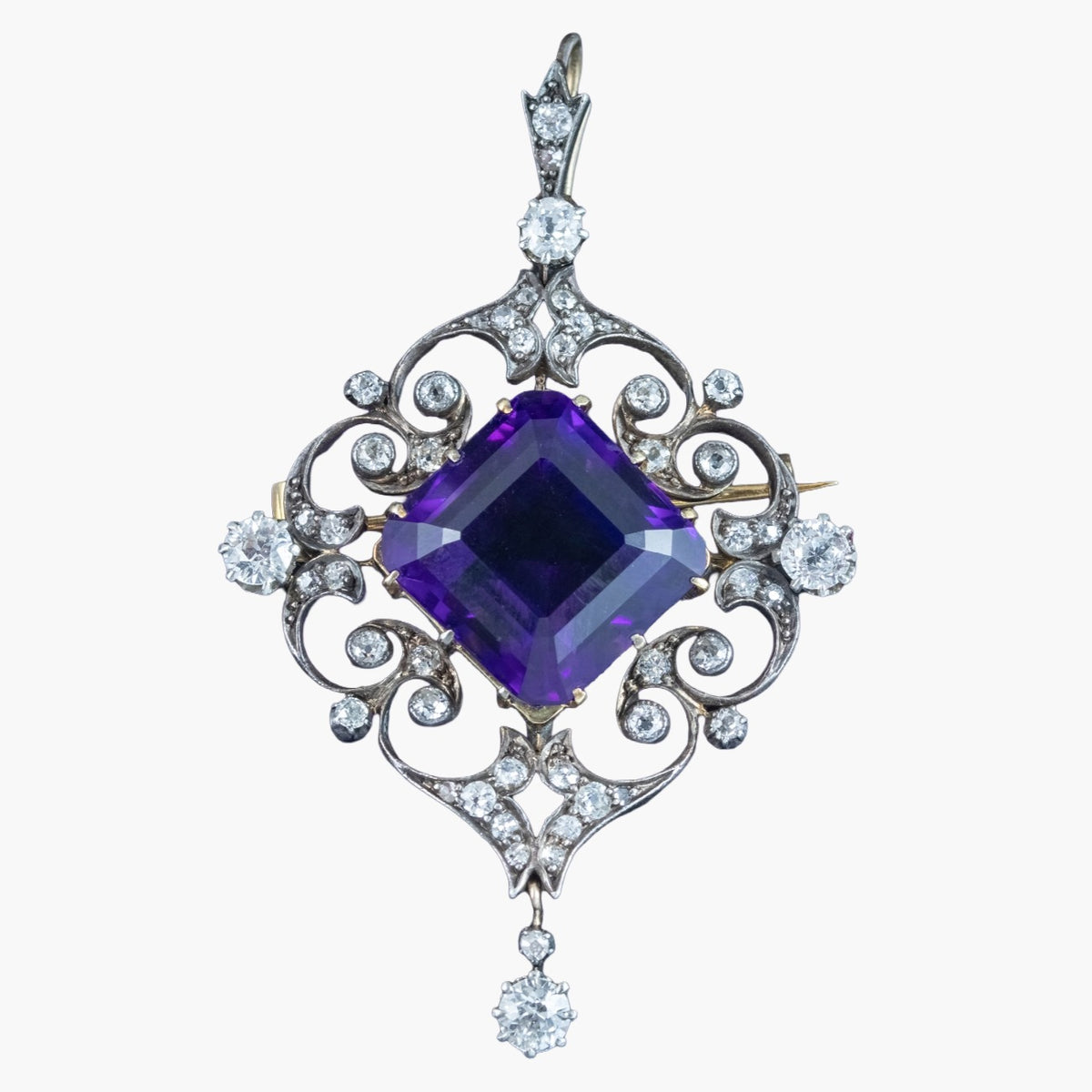 Antique Victorian Amethyst Diamond Pendant 12ct Amethyst