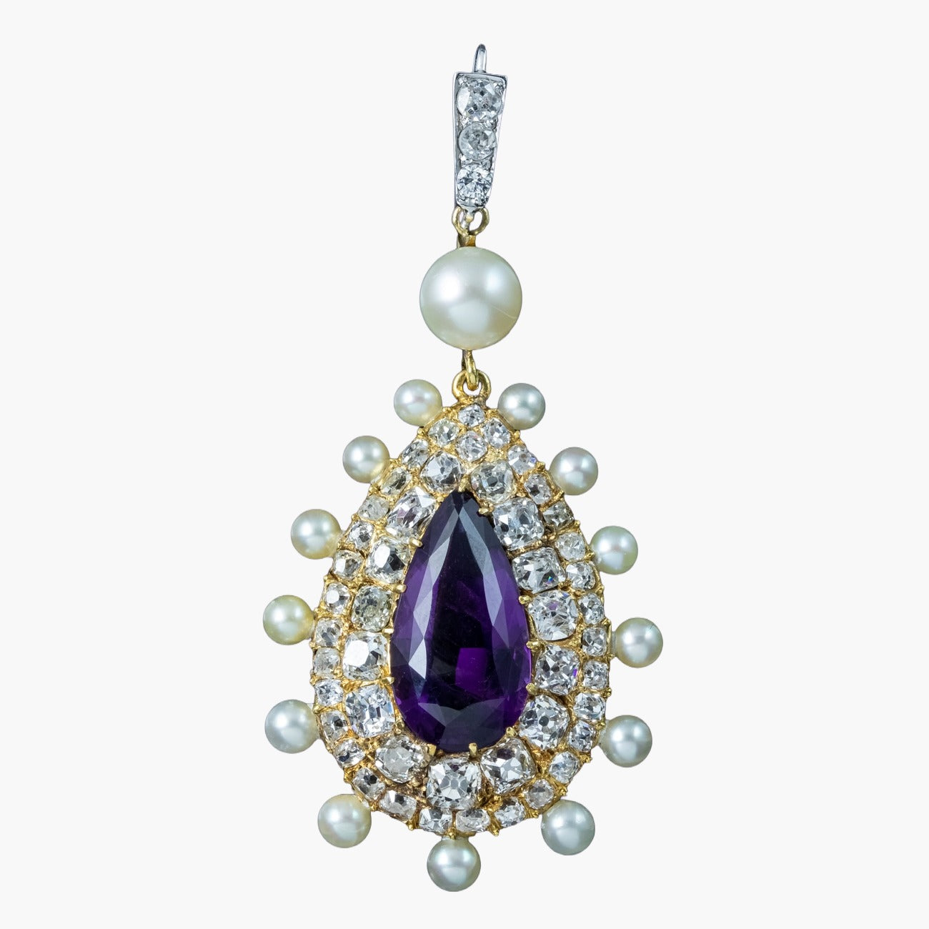 Antique Victorian Amethyst Pearl Diamond Pendant 7ct Amethyst With Box