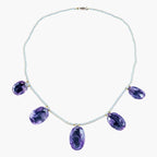 Antique Victorian Amethyst Pearl Dropper Necklace 9ct Gold