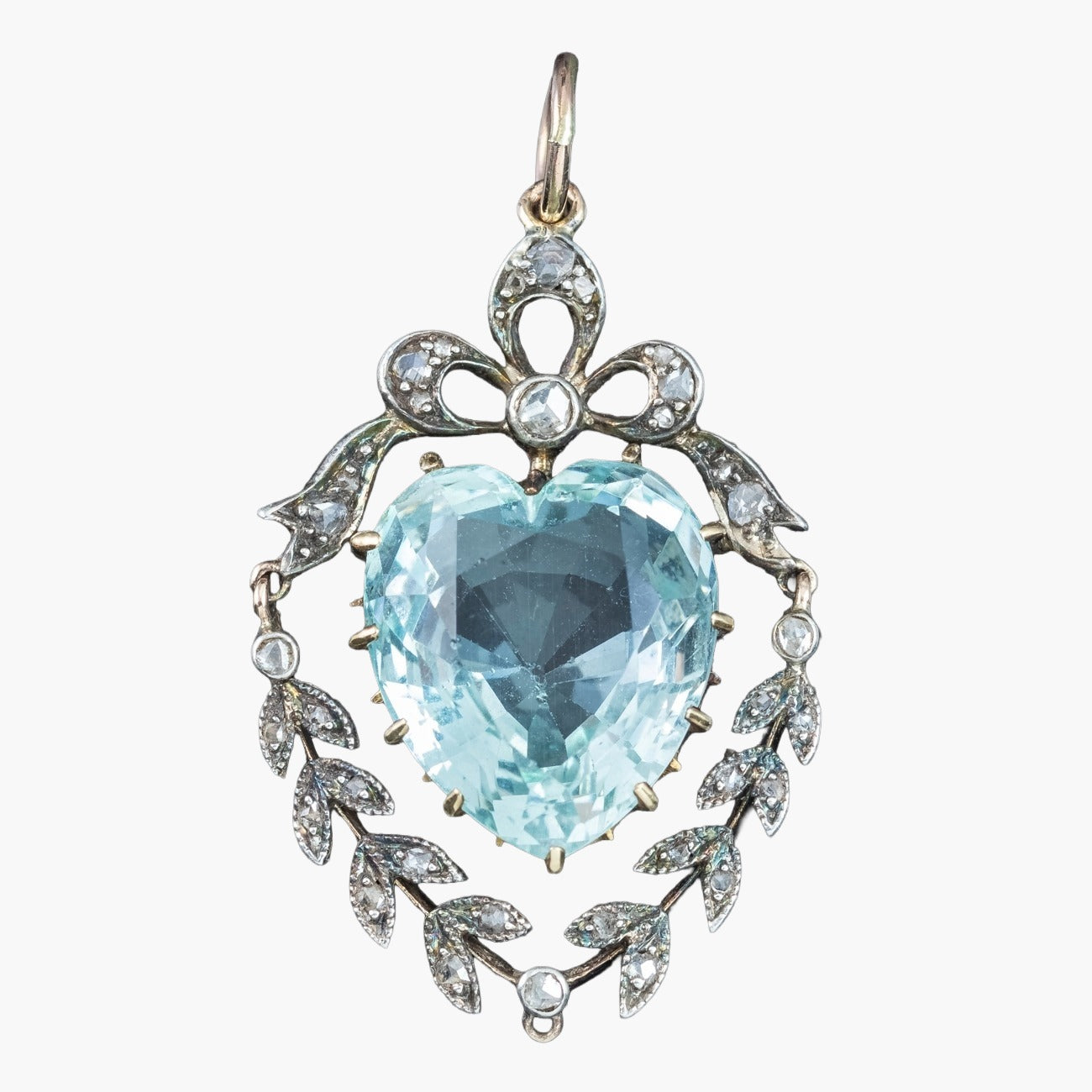 Antique Victorian Aquamarine Diamond Heart Pendant 6ct Aqua Main image