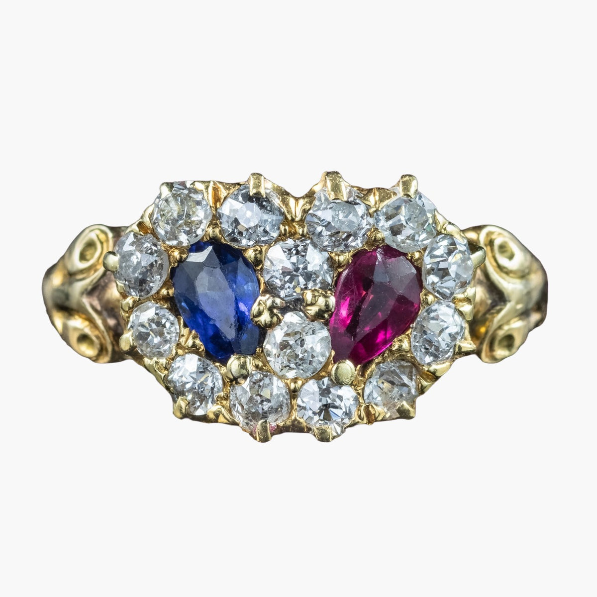 Antique Victorian Cluster Ring Entwined Diamond Sapphire Ruby Heart Main image