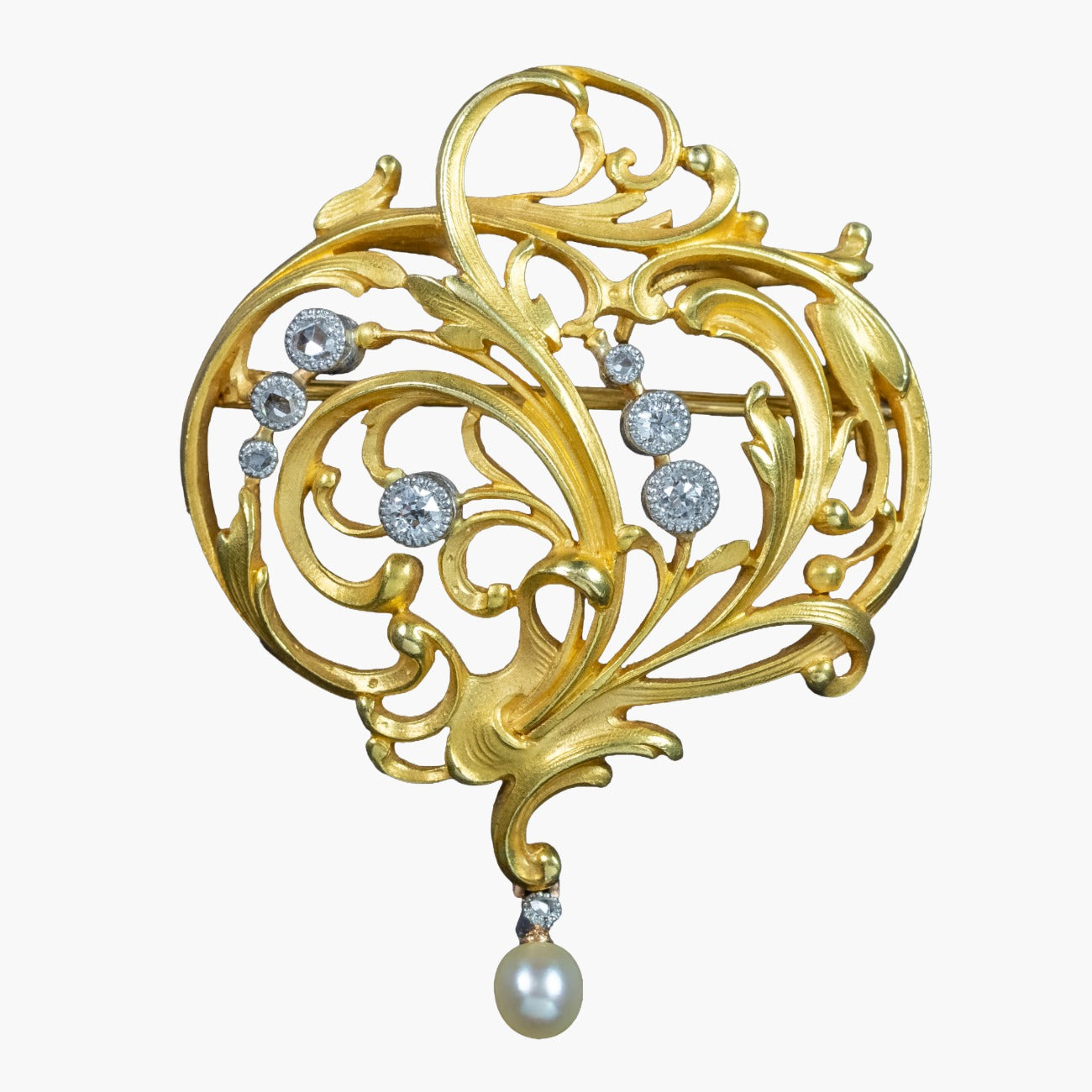 Antique Victorian Diamond Brooch Art Nouveau 18ct Gold Main image