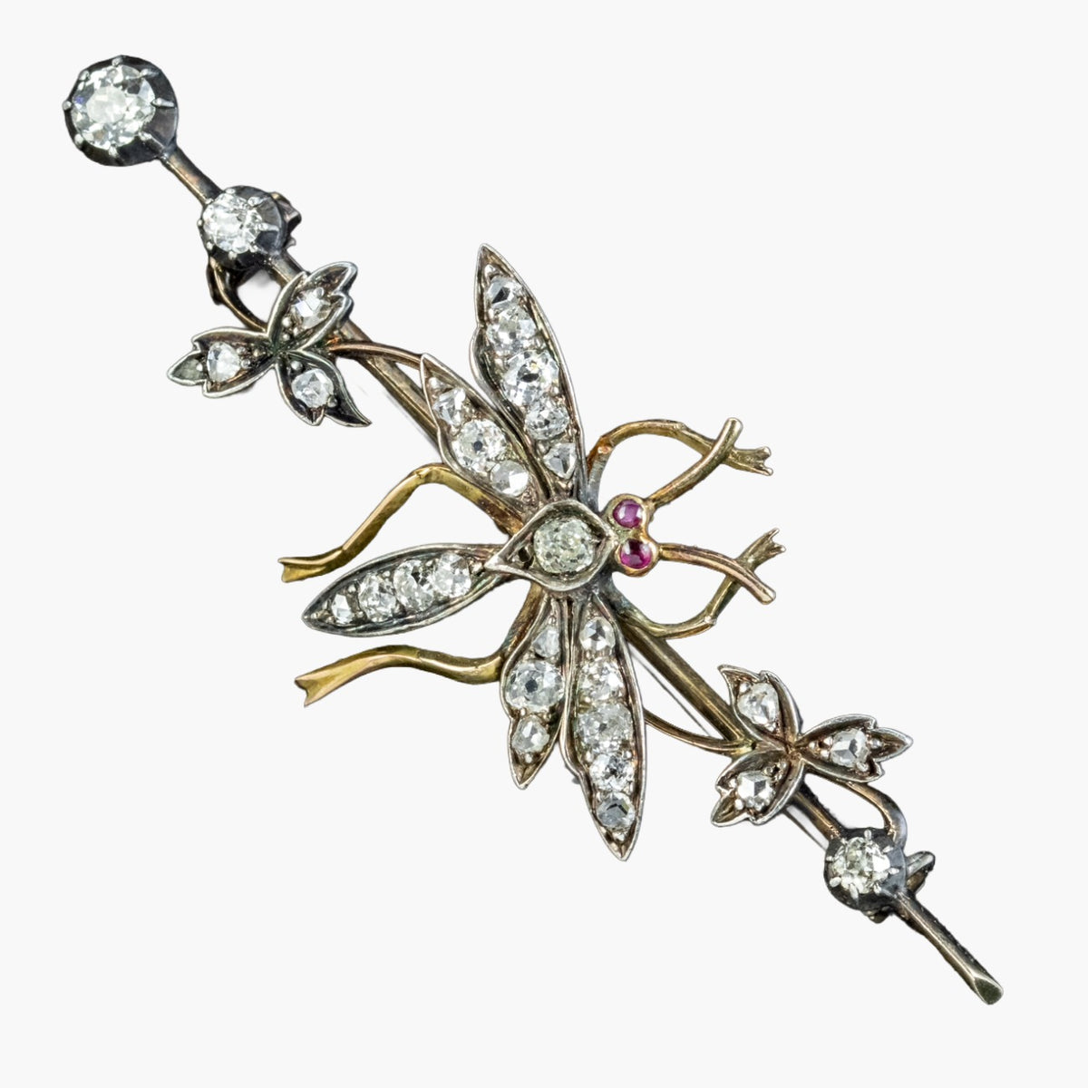 Antique Victorian Diamond Insect Brooch Silver 18Ct Gold Circa 1900 Main image