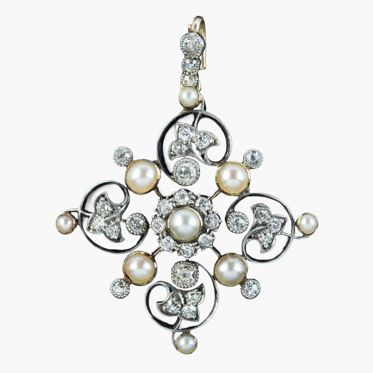 Antique Victorian Diamond Pearl Pendant 1.5ct Of Diamond Main image
