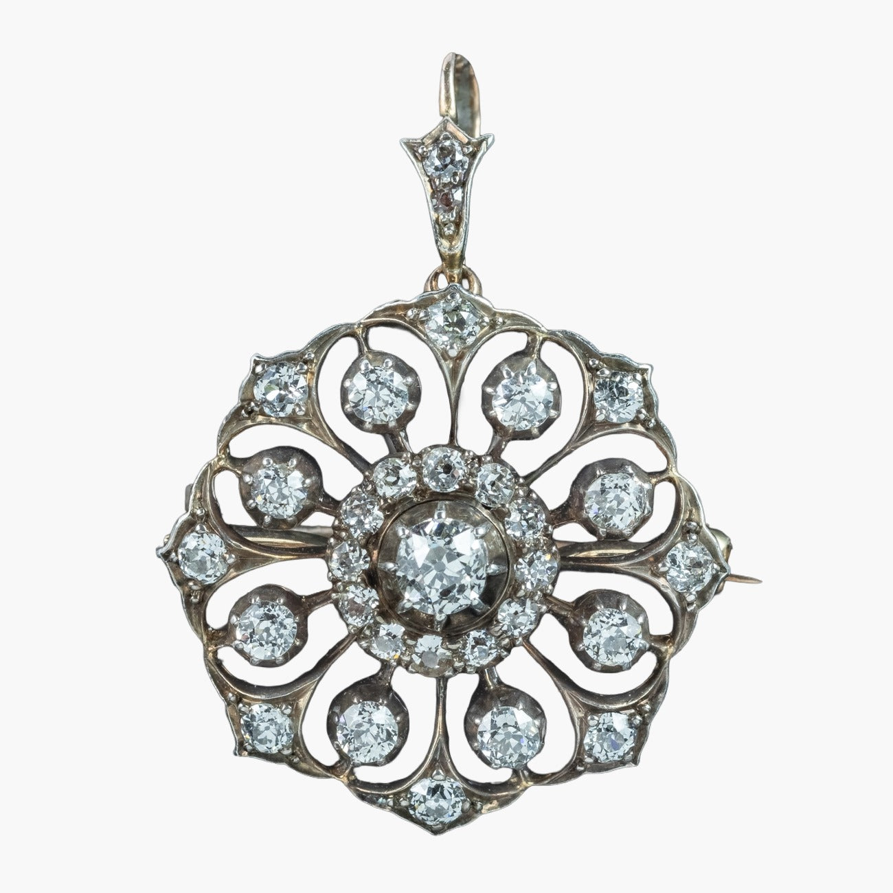 Antique Victorian Diamond Pendant Brooch 2ct Total With Box Main image