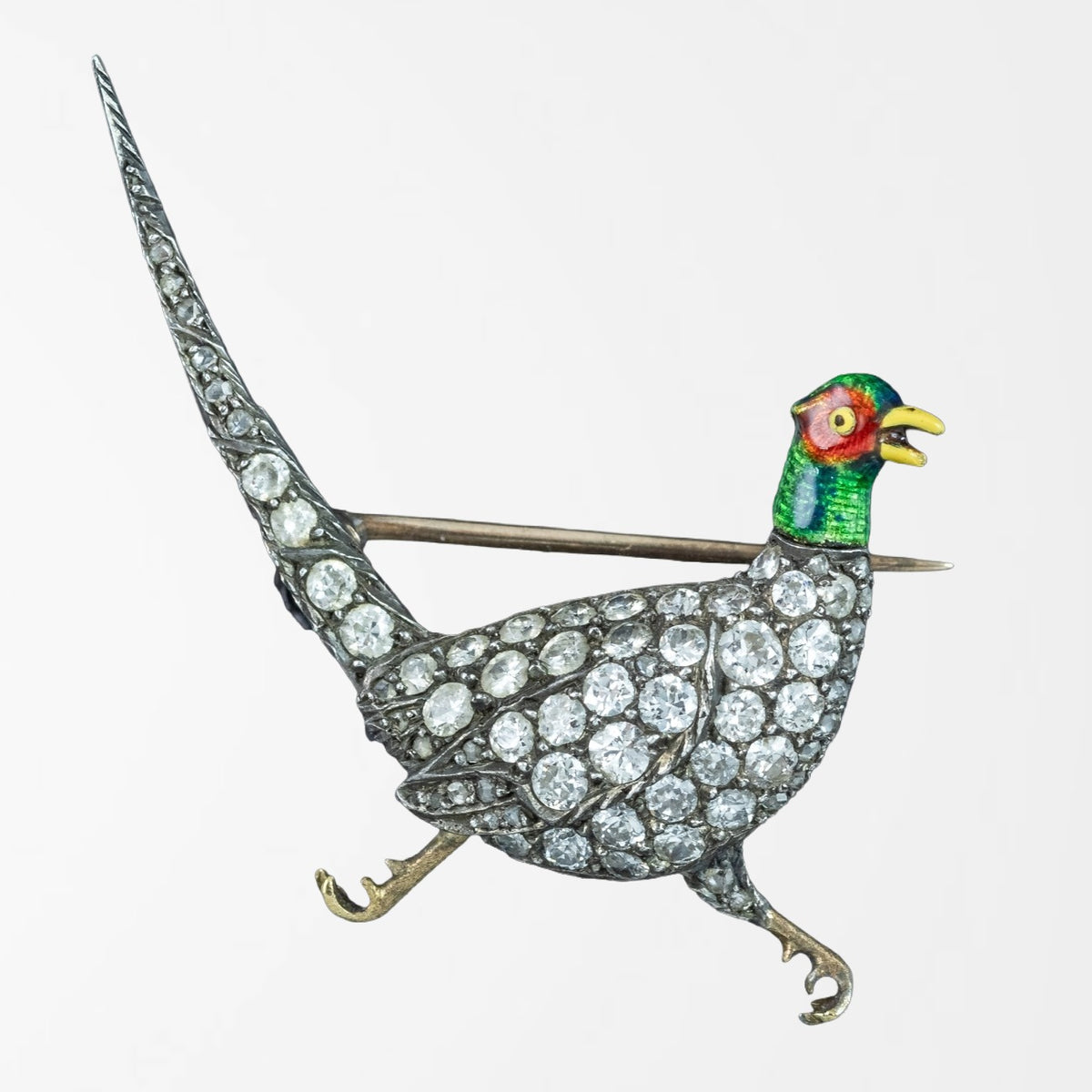 Antique Victorian Diamond Pheasant Brooch Silver Gold 1.6ct Total Main image
