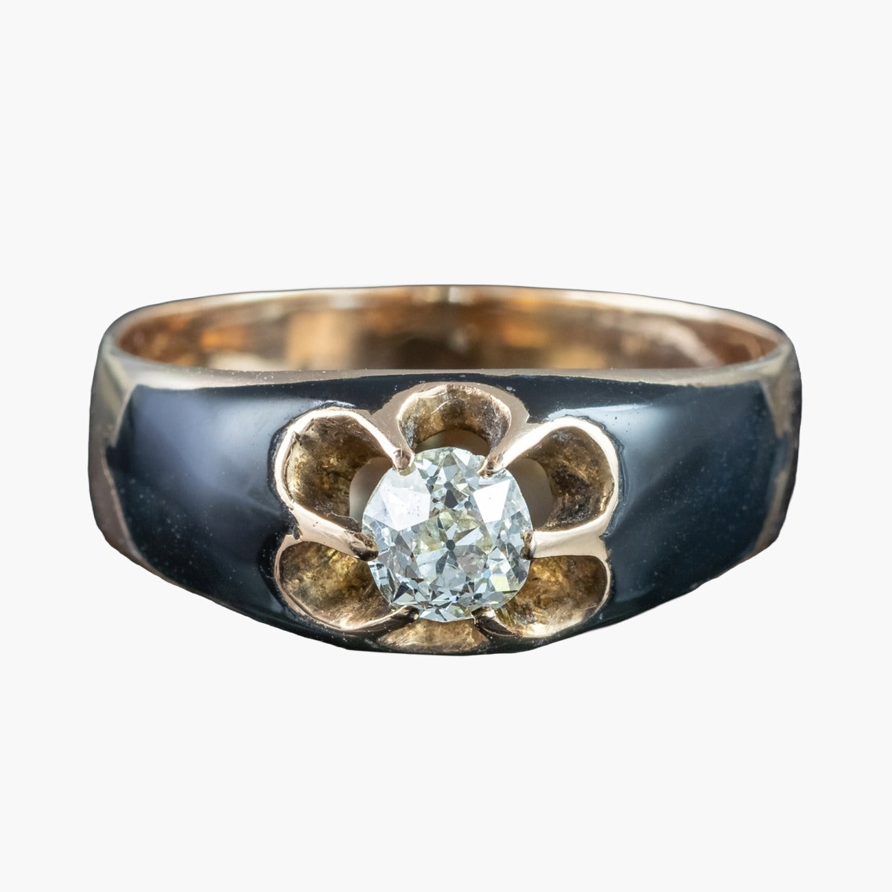 Antique Victorian Diamond Ring Black Enamel 0.50ct Diamond Solitaire Main image
