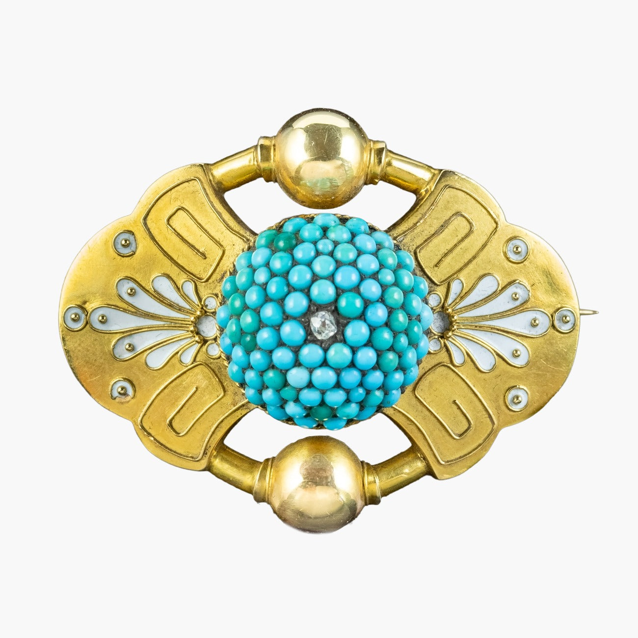 Antique Victorian Etruscan Turquoise Diamond Mourning Brooch 18ct Gold Main image
