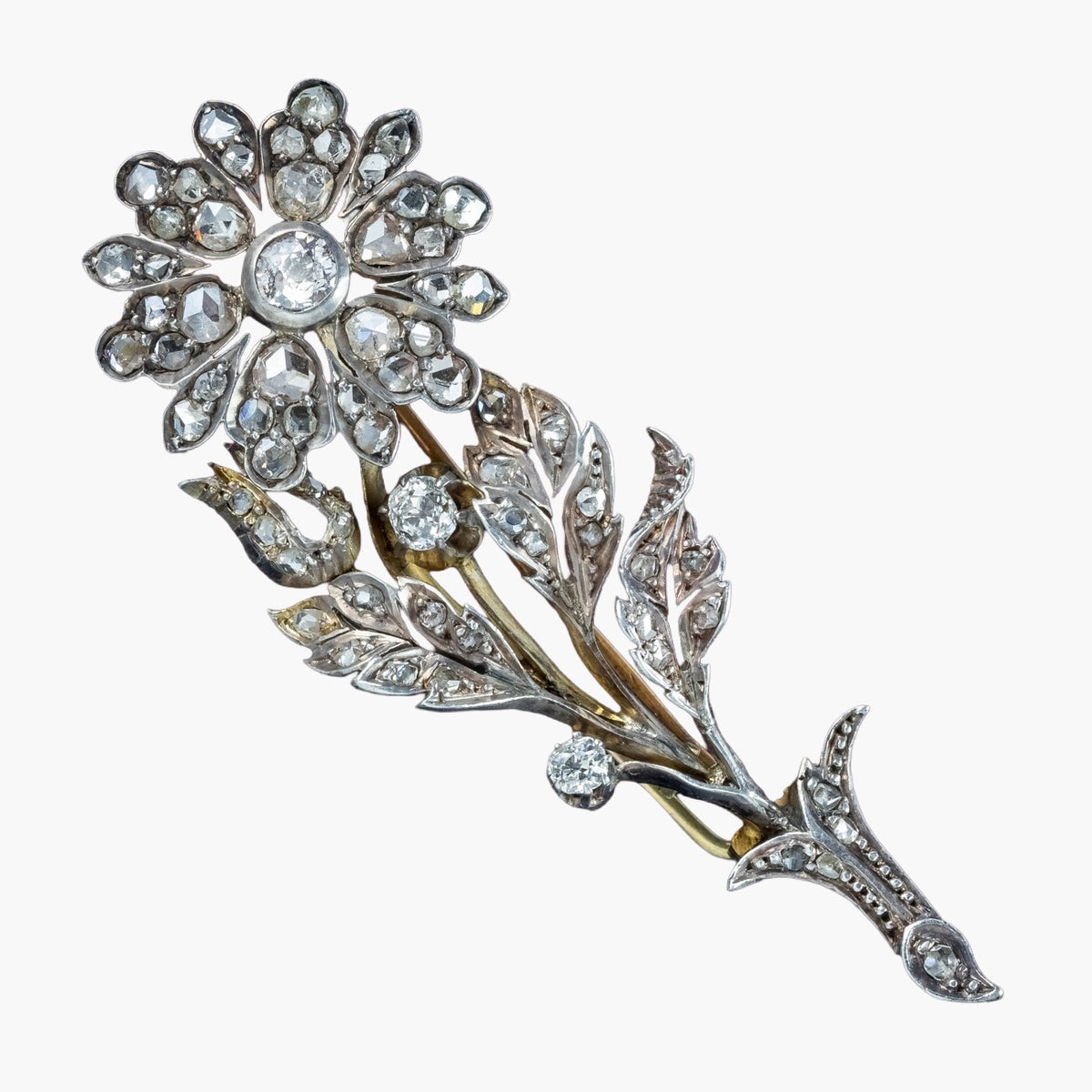 Antique Victorian French Diamond Flower Brooch 2.5ct Total Main image