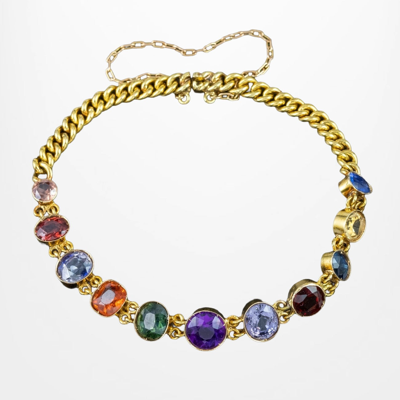 Antique Victorian Gemstone Harlequin Bracelet 15ct Gold