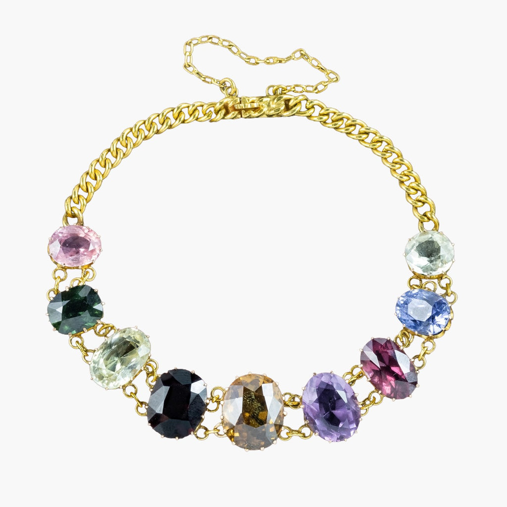 Antique Victorian Harlequin Gemstone Bracelet 18ct Gold