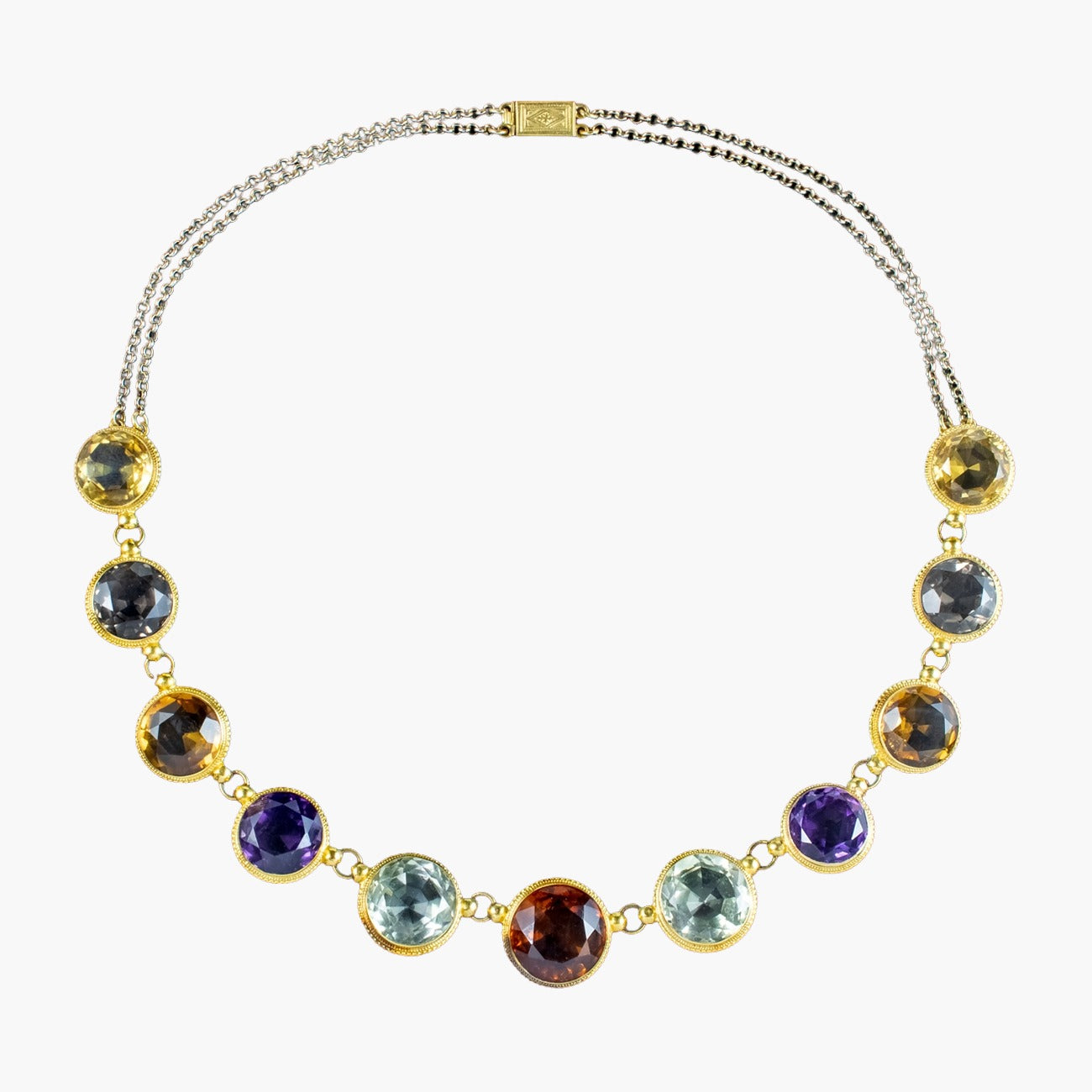 Antique Victorian Harlequin Gemstone Necklace 18ct Gold Main image