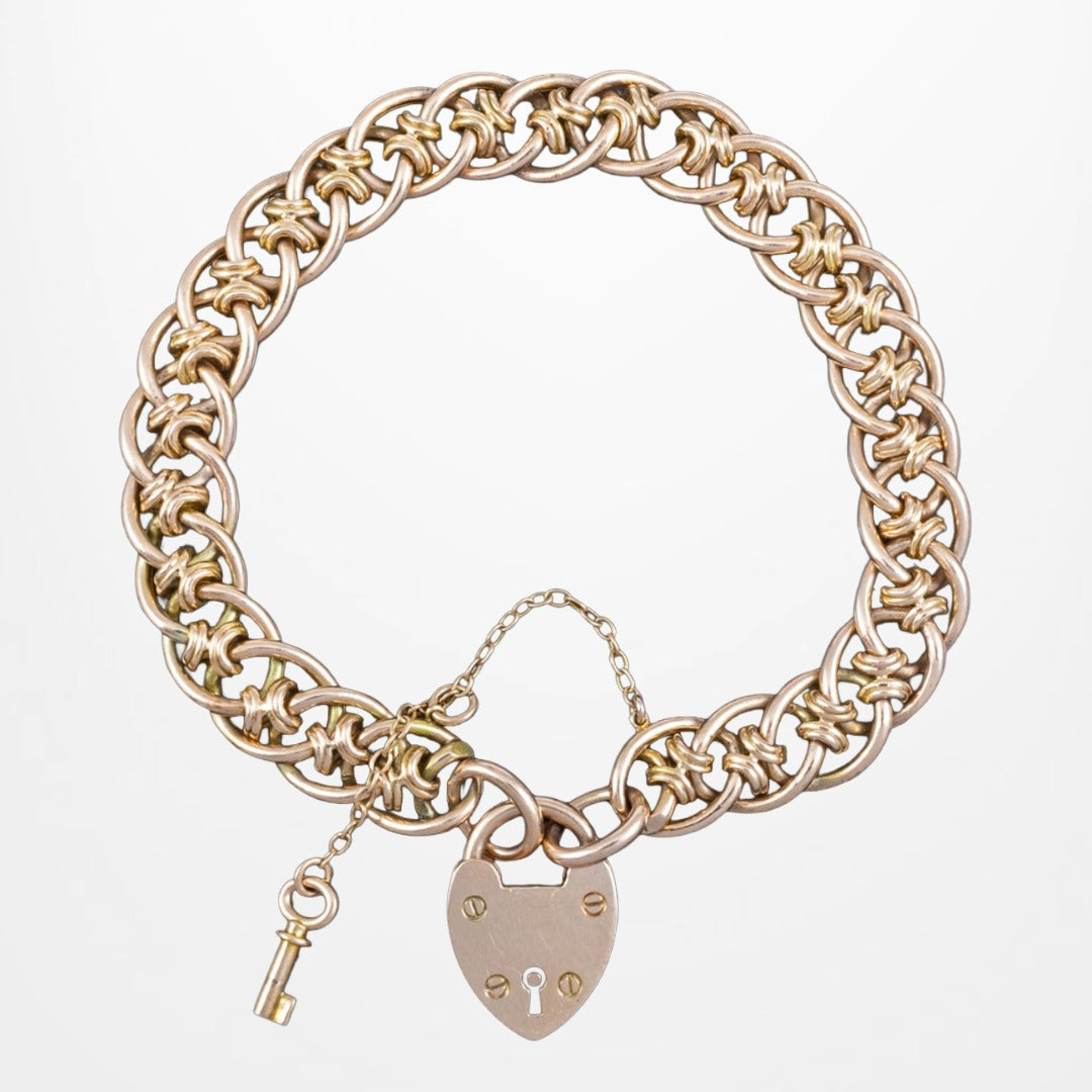 Antique Victorian Heart Lock And Key Bracelet 15ct Gold Main image