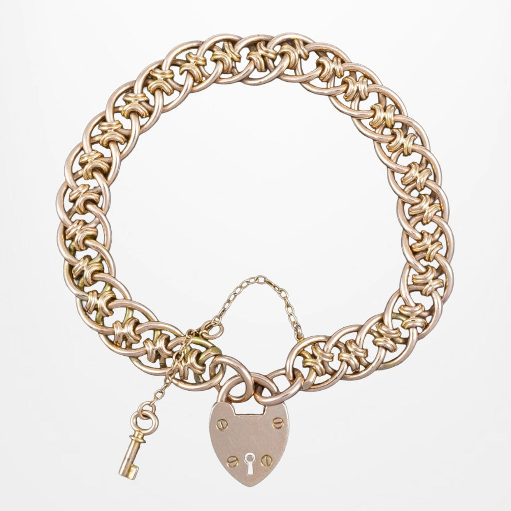 Antique Victorian Heart Lock And Key Bracelet 15ct Gold
