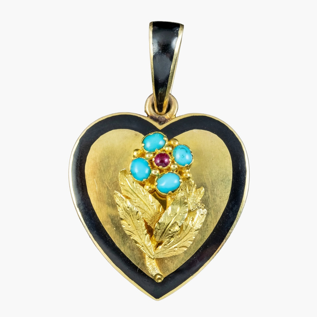 Antique Victorian Heart Locket Turquoise Ruby Forget Me Not 18ct Gold Main image