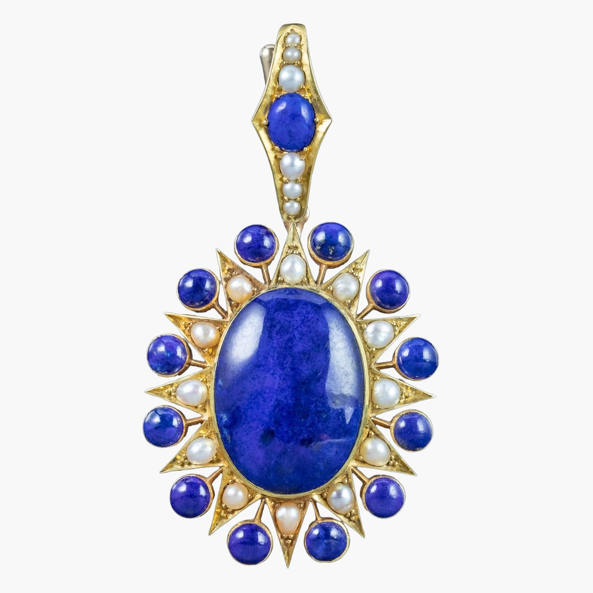 Antique Victorian Lapis Lazuli Pearl Star Pendant 18ct Gold Main image