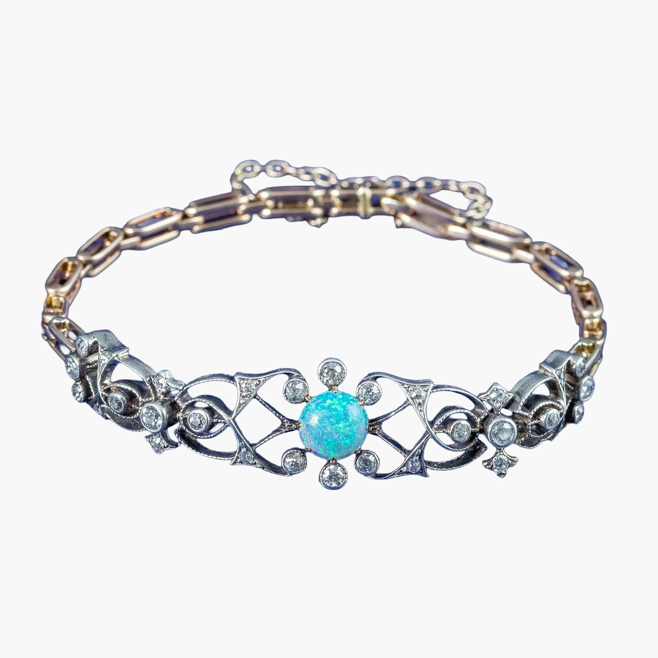 Antique Victorian Opal Diamond Bracelet Silver 15ct Gold Main image