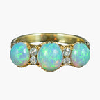 Antique Victorian Opal Diamond Trilogy Ring 2.8ct Opal