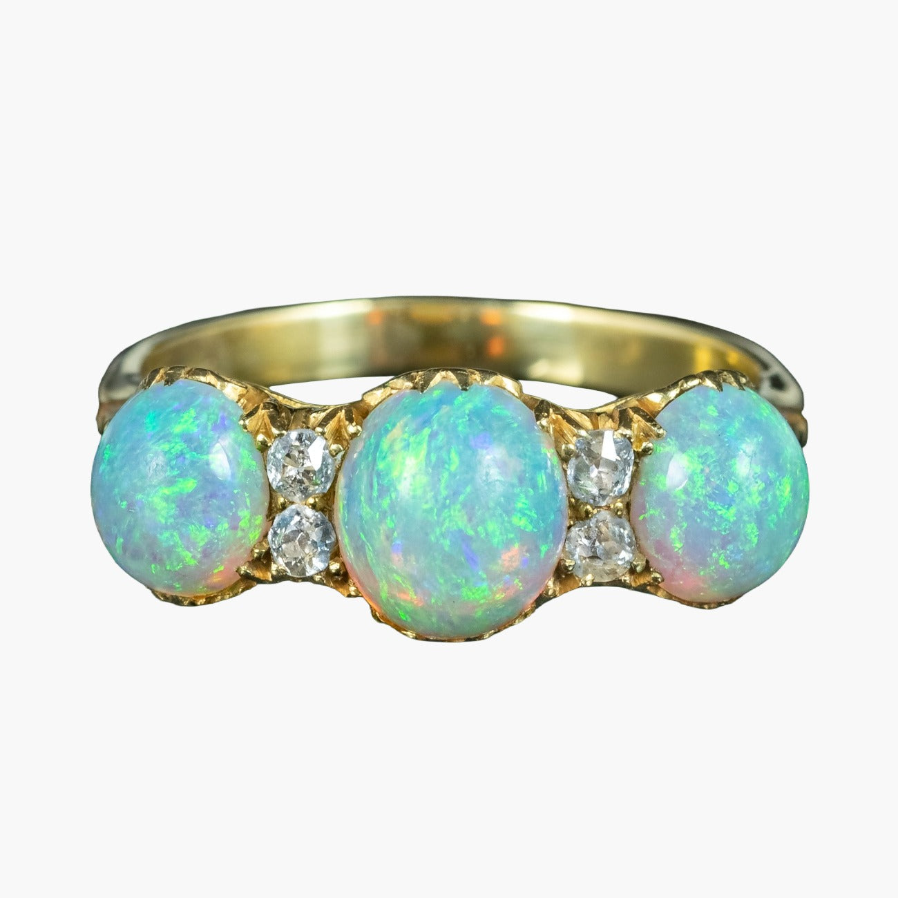 Antique Victorian Opal Diamond Trilogy Ring 2.8ct Opal