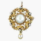 Antique Victorian Pearl Diamond Pendant Brooch 18ct Gold