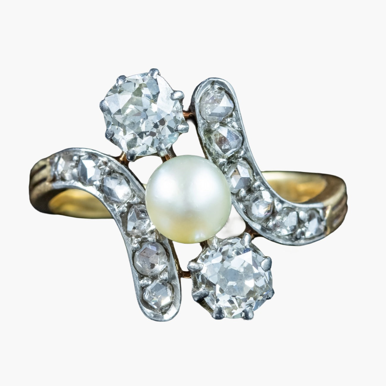 Antique Victorian Pearl Diamond Trilogy Twist Ring 1.8ct Of Diamond Main image