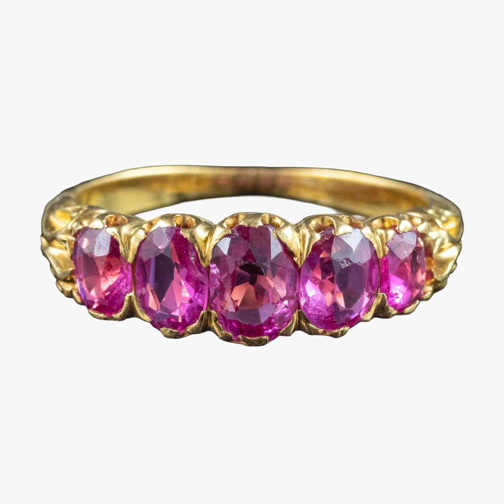 Antique Victorian Pink Sapphire Five Stone Ring 1.9ct Total
