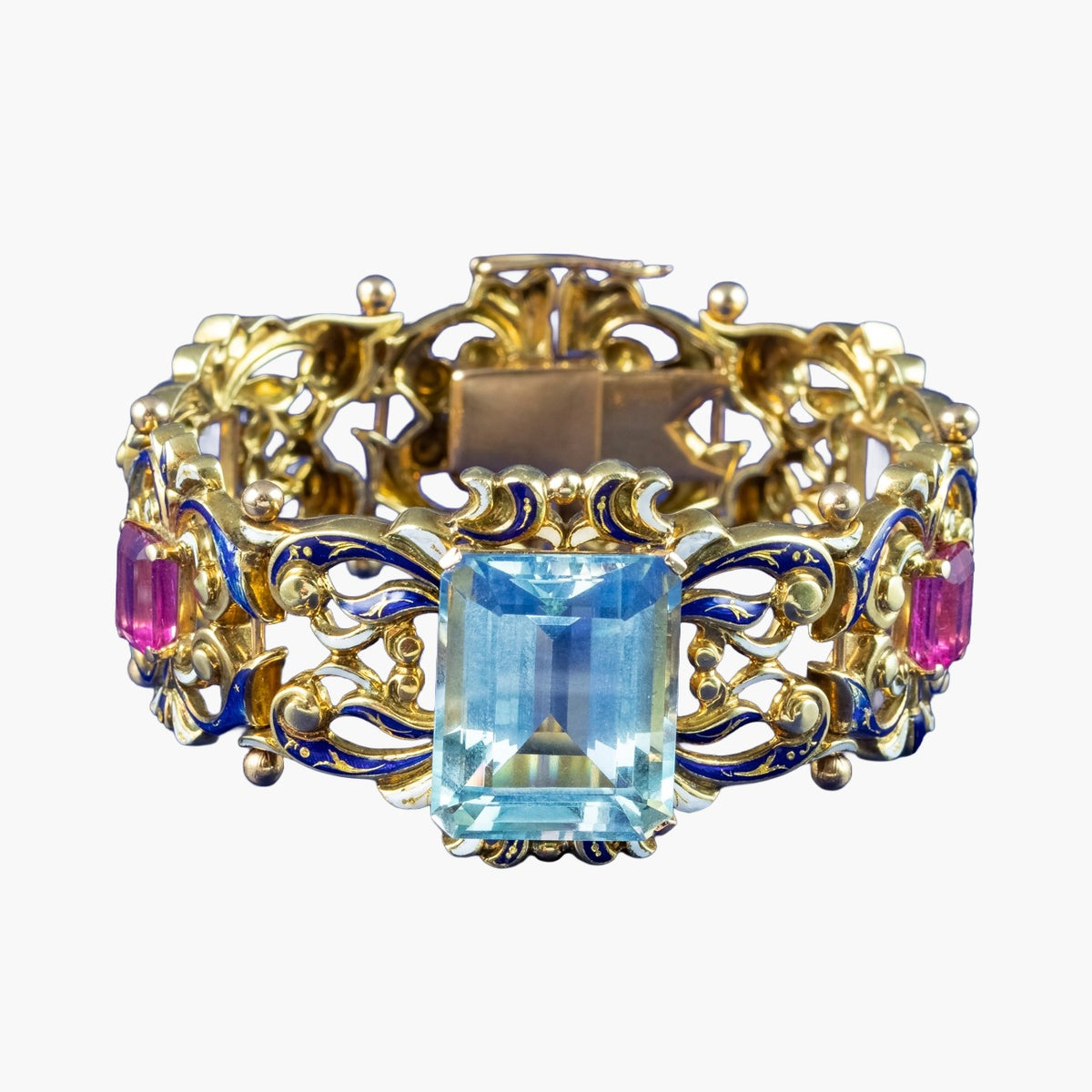 Antique Victorian Renaissance Aquamarine Topaz Bracelet 18ct Gold Main image