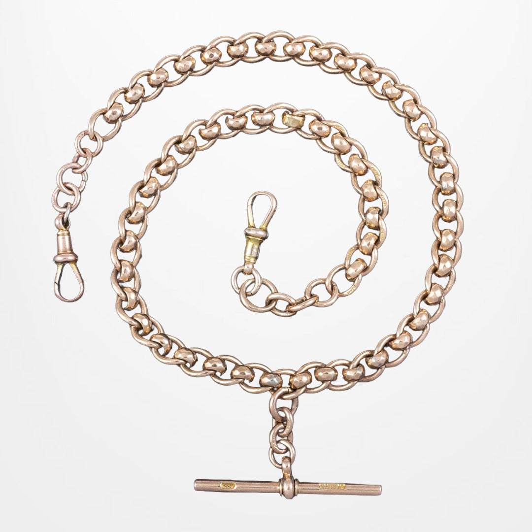 Antique Victorian Rollerball Albert Chain 9ct Rose Gold 16 Inch Dated 1900 Main image