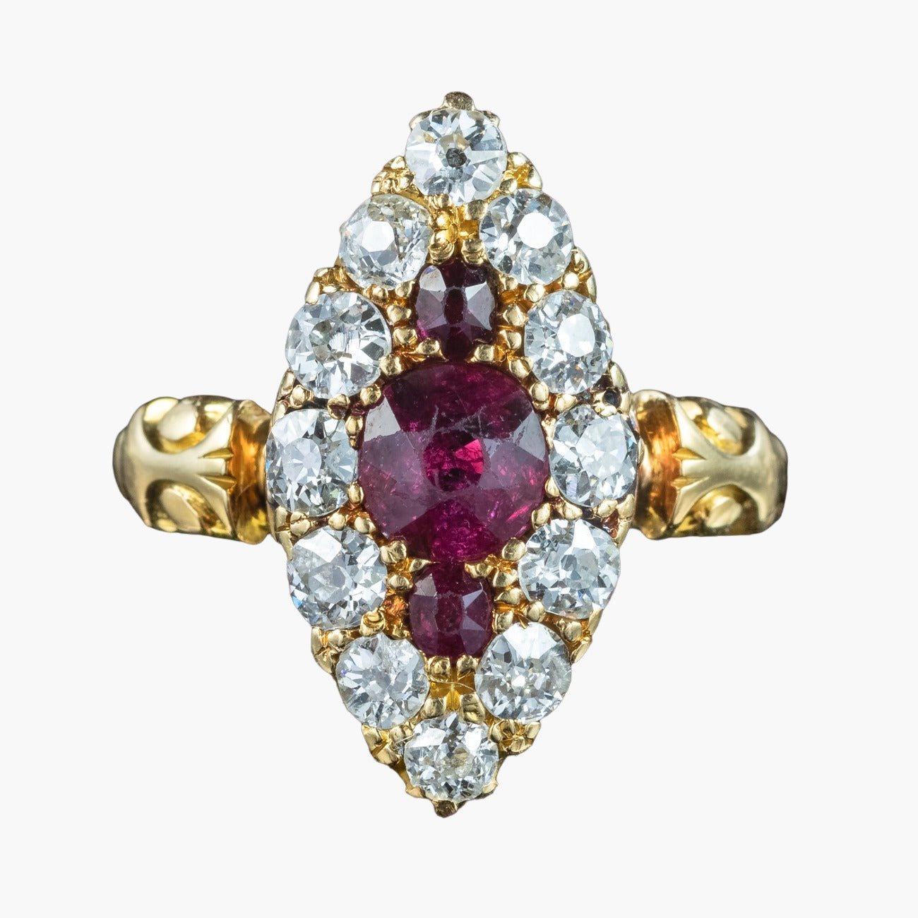 Antique Victorian Ruby Diamond Navette Cluster Ring Main image