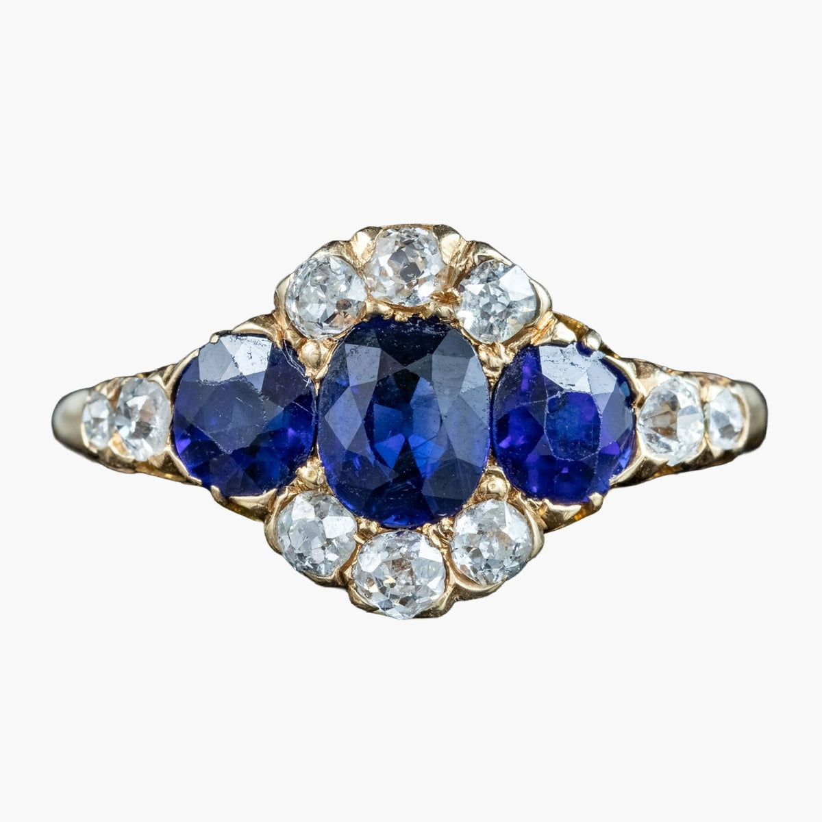 Antique Victorian Sapphire Diamond Cluster Ring 1.8ct Sapphire With Cert