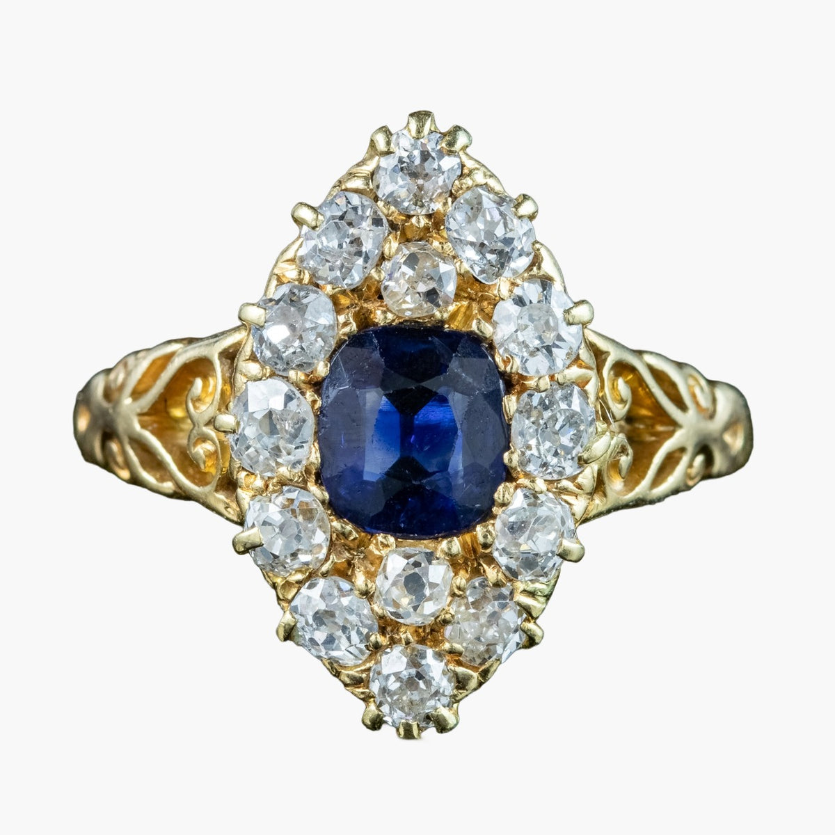 Antique Victorian Sapphire Diamond Navette Cluster Ring 1ct Sapphire Main image