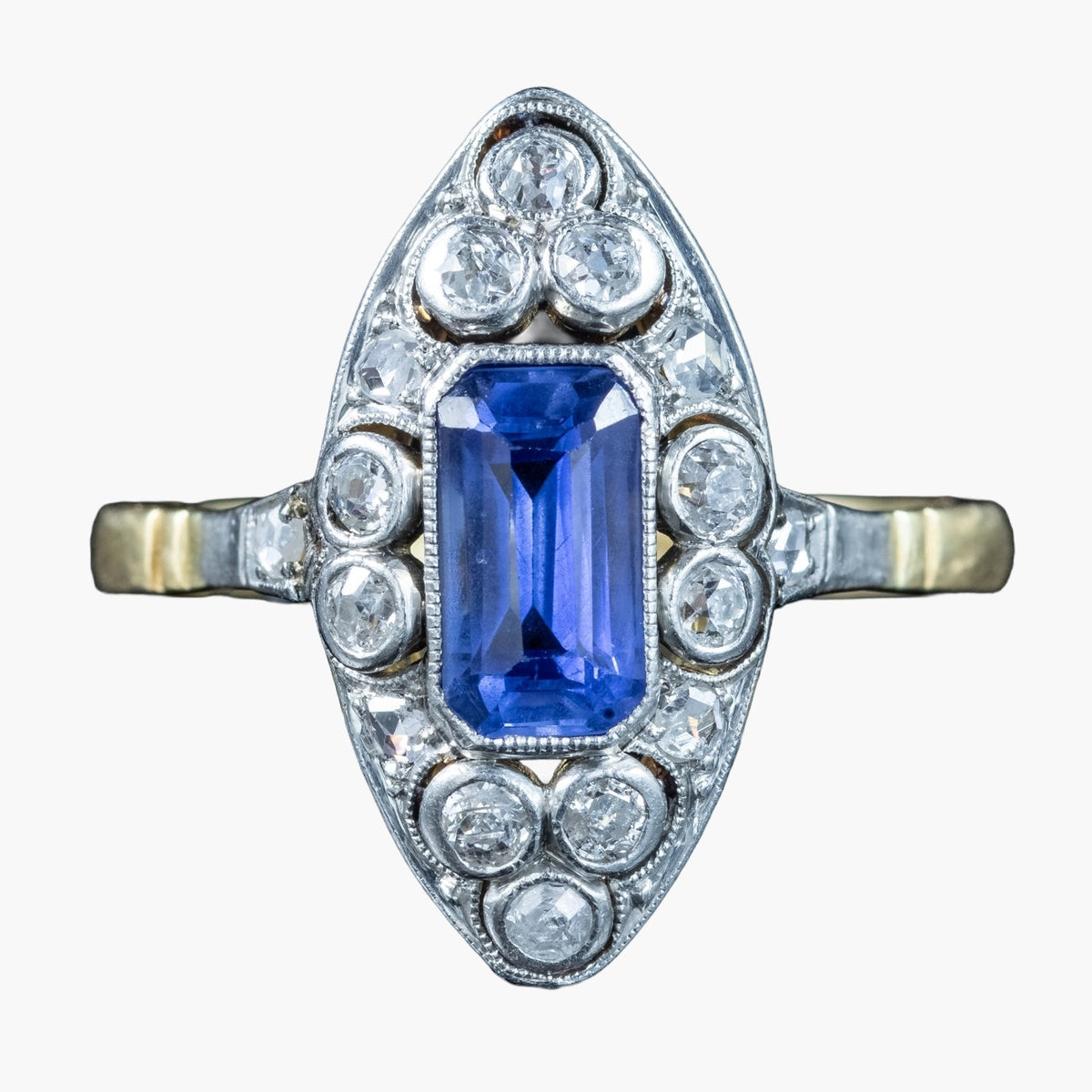 Antique Victorian Sapphire Diamond Navette Ring 1.2ct Sapphire Main image