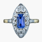 Antique Victorian Sapphire Diamond Navette Ring 1.2ct Sapphire