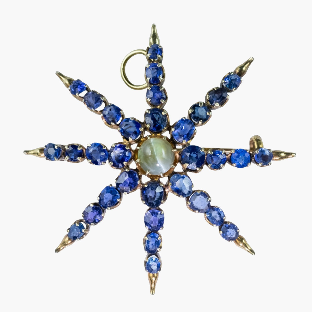 Antique Victorian Star Brooch Sapphire Cats Eye Chrysoberyl 18ct Gold Main image