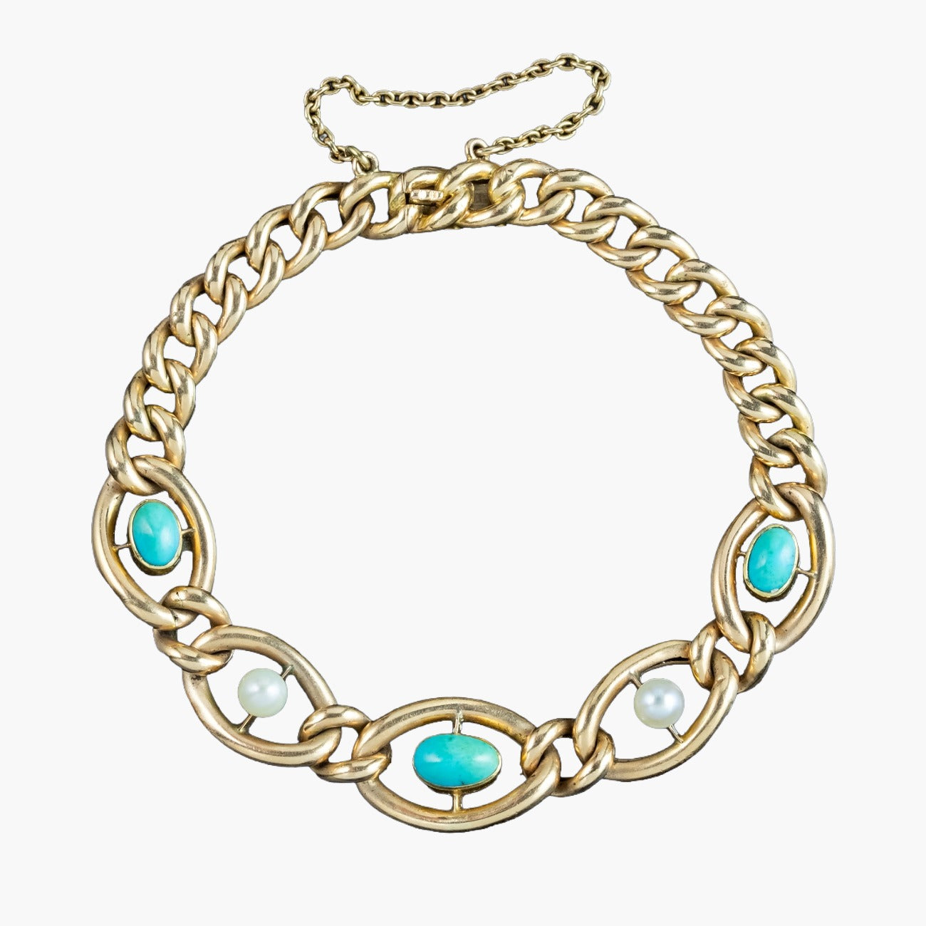 Antique Victorian Turquoise Pearl Curb Bracelet 15ct Gold Main image