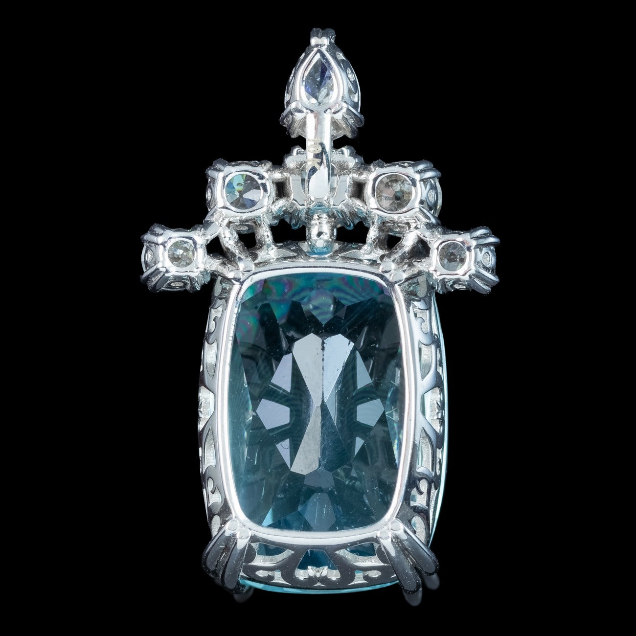 Edwardian Style Aquamarine Diamond Pendant 25.27ct Aqua With Cert