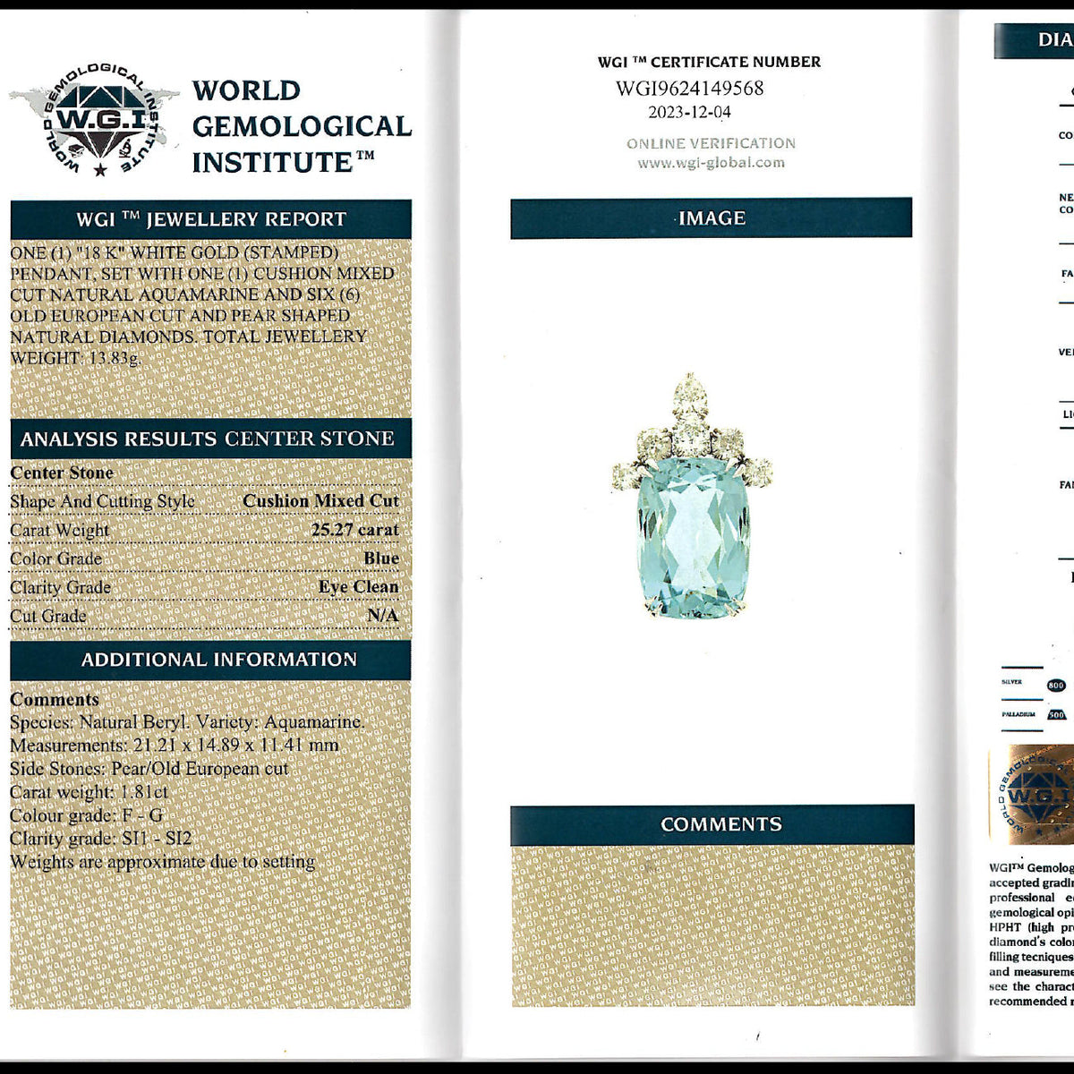 Edwardian Style Aquamarine Diamond Pendant 25.27ct Aqua With Cert