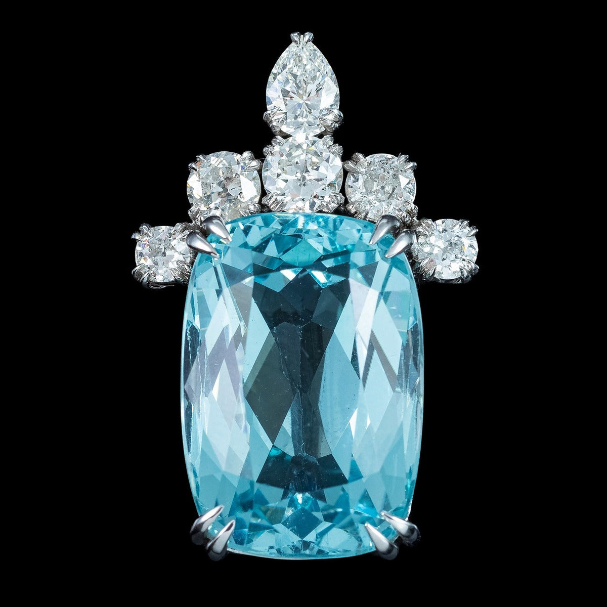 Edwardian Style Aquamarine Diamond Pendant 25.27ct Aqua With Cert