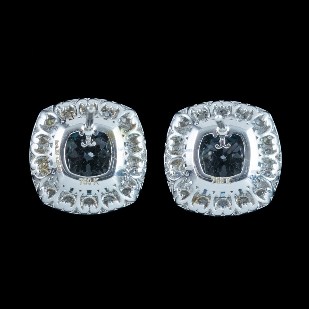 Edwardian Style Aquamarine Diamond Stud Earrings 18ct Gold 4.37ct Aquamarine