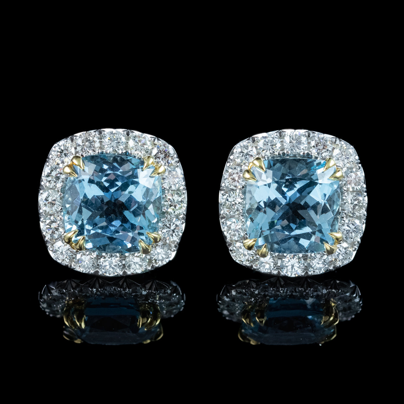 Edwardian Style Aquamarine Diamond Stud Earrings 18ct Gold 4.37ct Aquamarine Secondary image