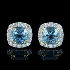 Edwardian Style Aquamarine Diamond Stud Earrings 18ct Gold 4.37ct Aquamarine