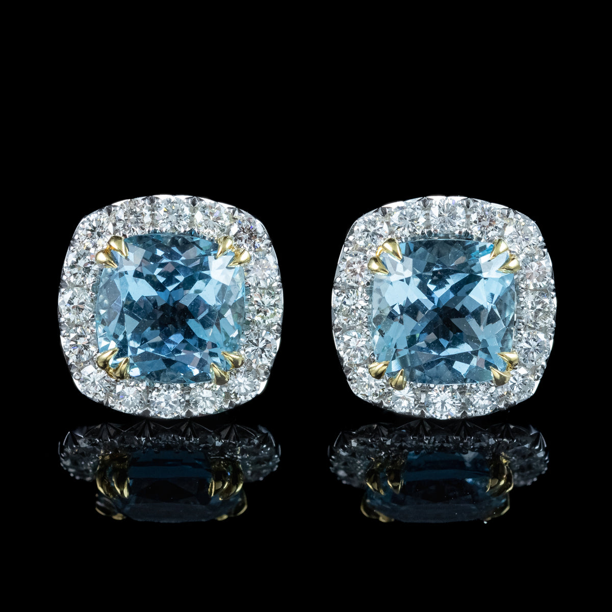 Edwardian Style Aquamarine Diamond Stud Earrings 18ct Gold 4.37ct Aquamarine