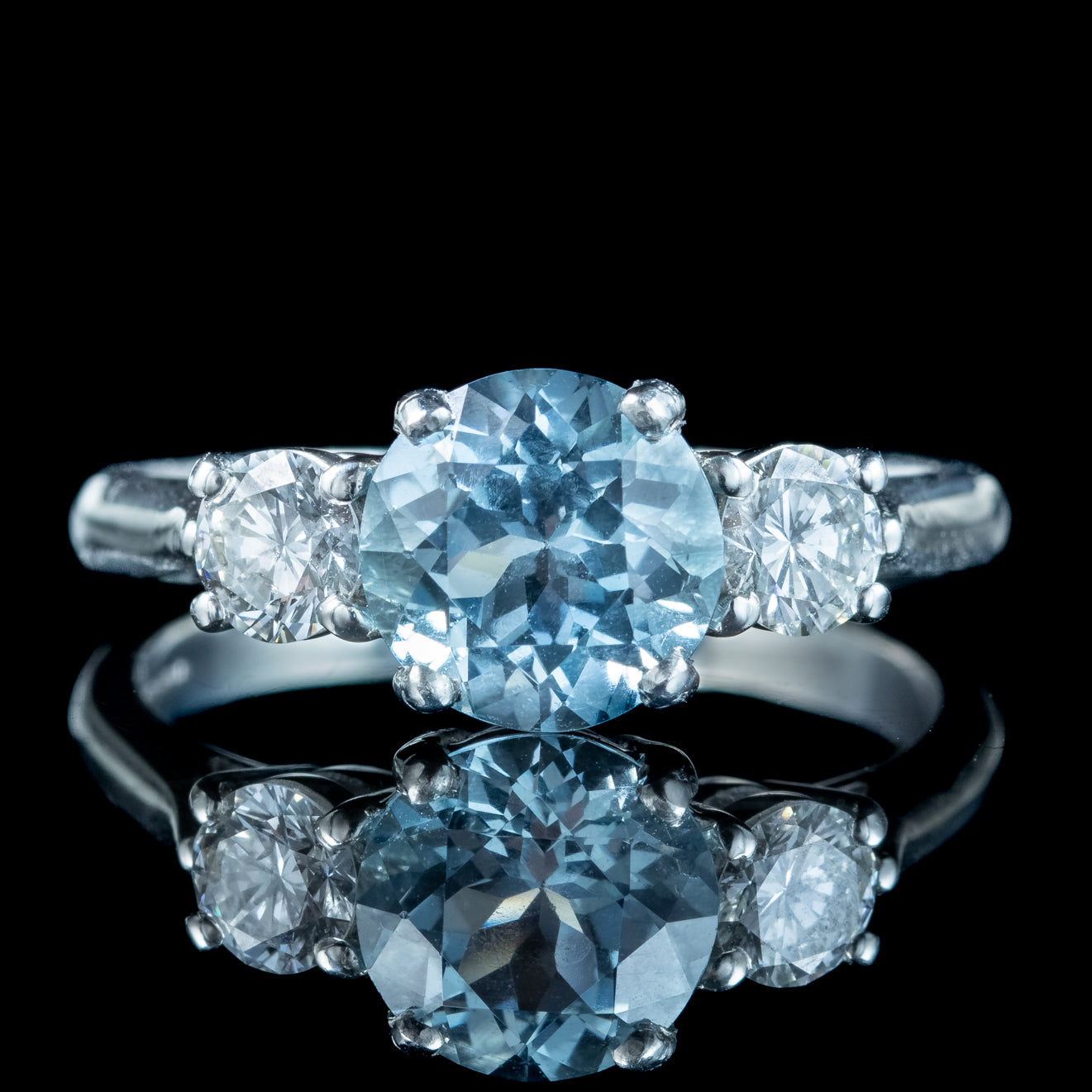 Edwardian Style Aquamarine Diamond Trilogy Ring 2.2ct Aqua Secondary image