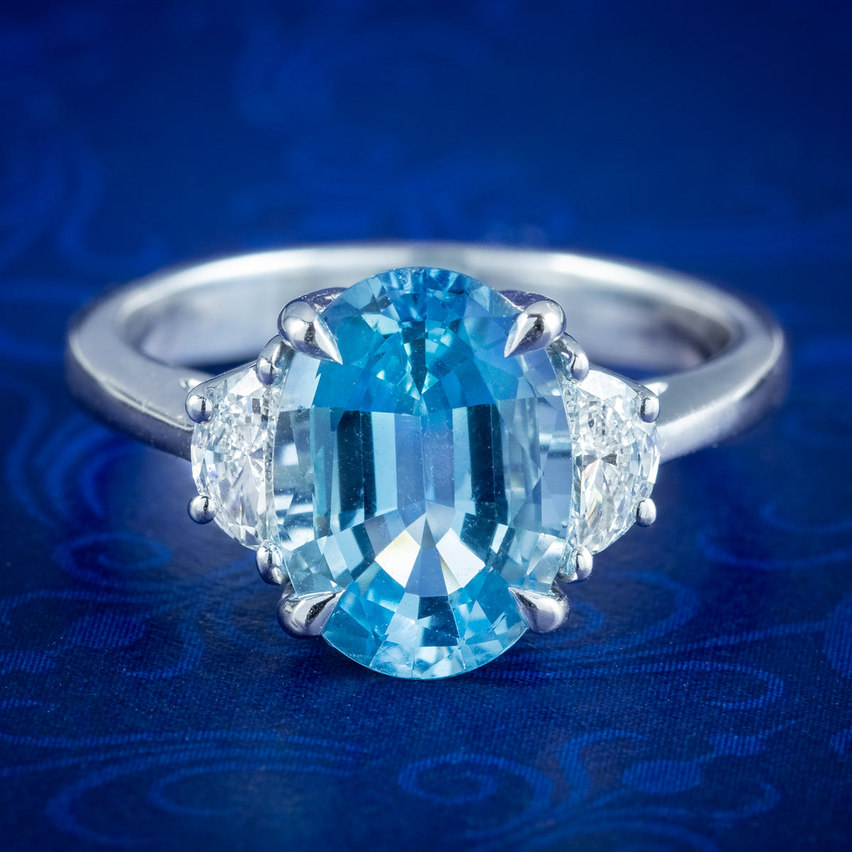 Art Deco Style Aquamarine Half Moon Diamond Trilogy Ring 3ct Aqua Main image
