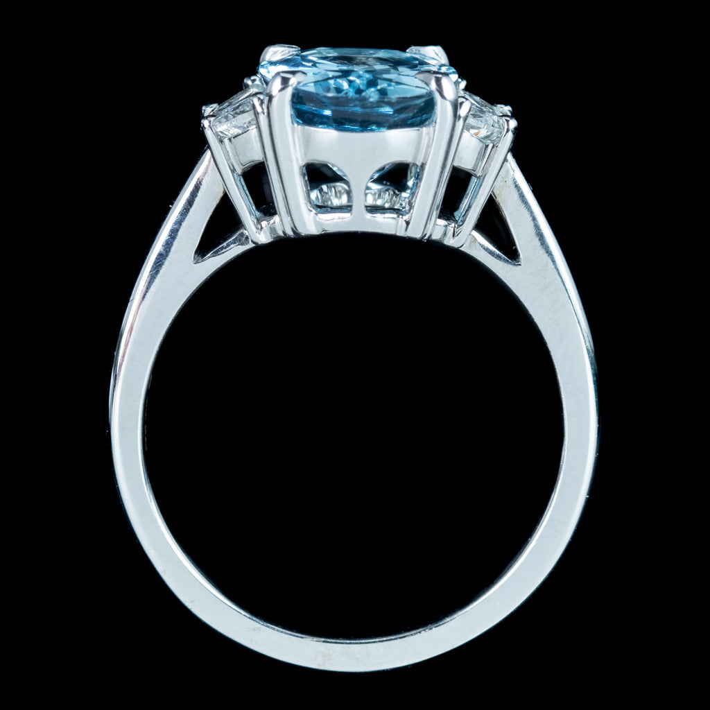 Art Deco Style Aquamarine Half Moon Diamond Trilogy Ring 3ct Aqua