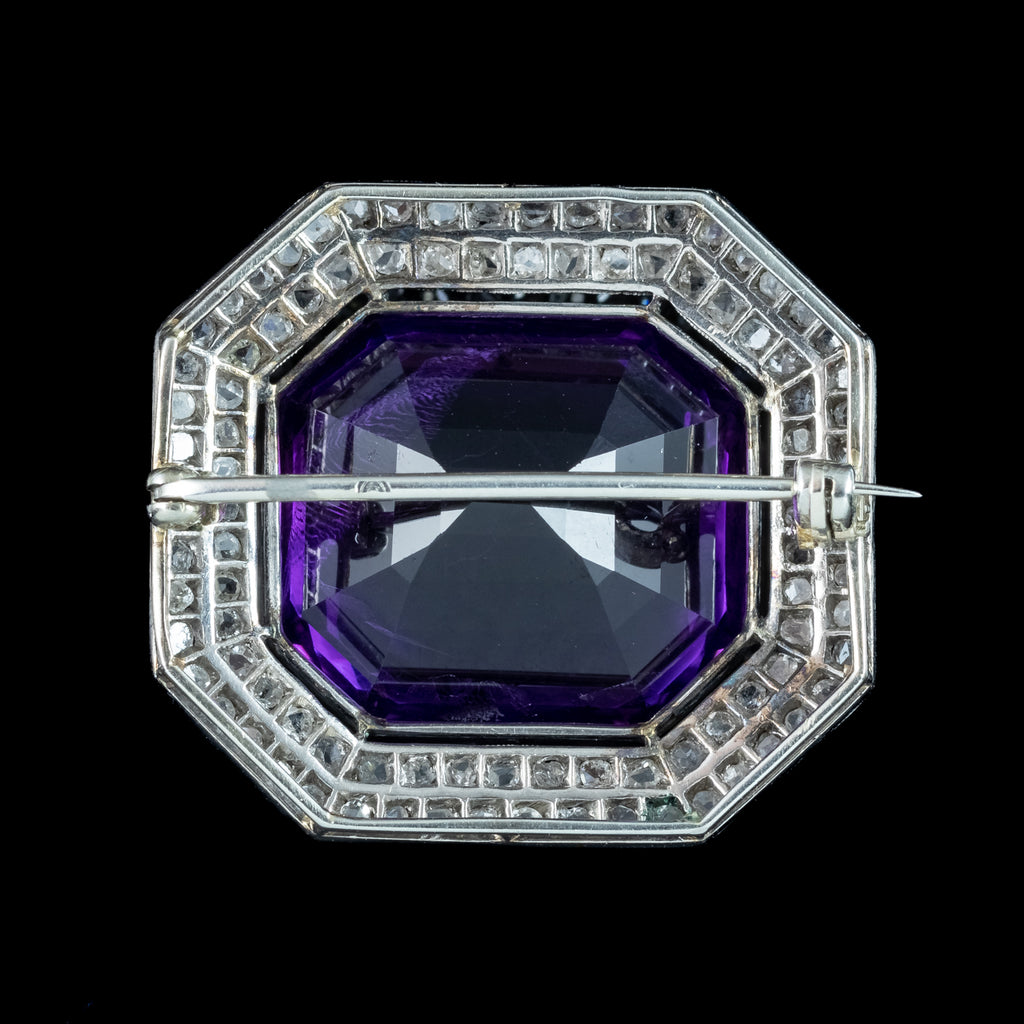 Art Deco Amethyst Diamond Brooch 18ct Gold 20ct Amethyst