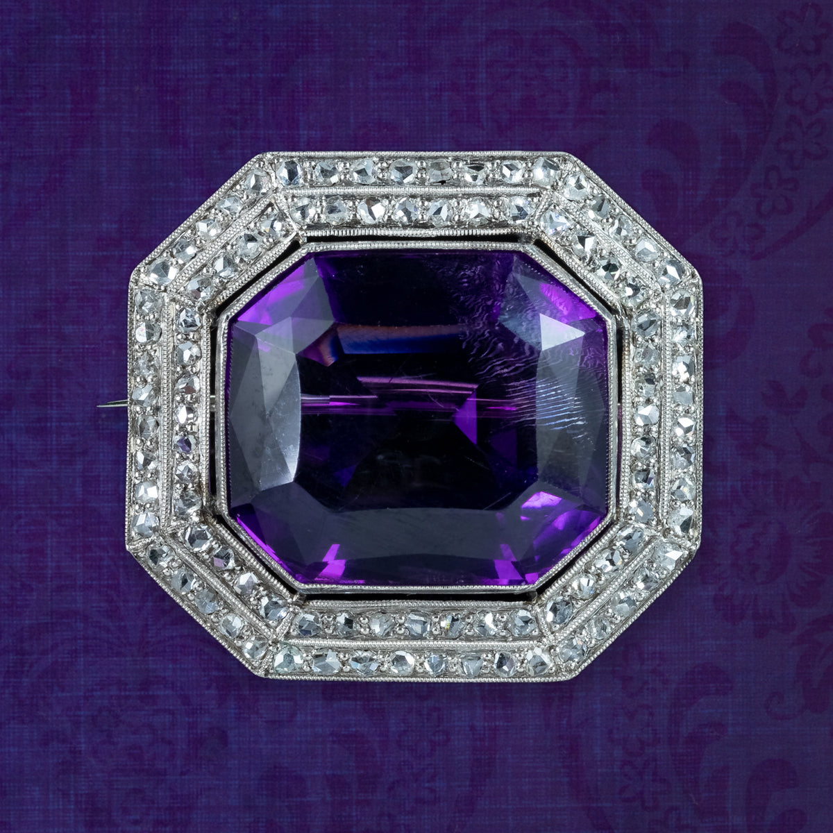 Art Deco Amethyst Diamond Brooch 18ct Gold 20ct Amethyst Main image
